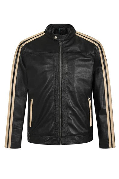 Leather jacket racing stripes sale