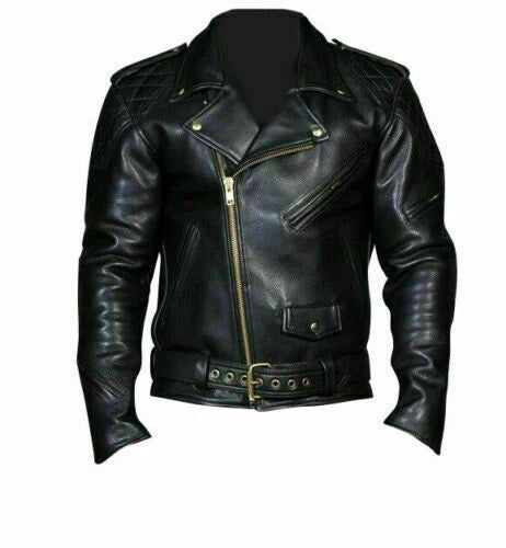 Men's discount Quilted Shoulder Leather jacket Biker Leather Jacket