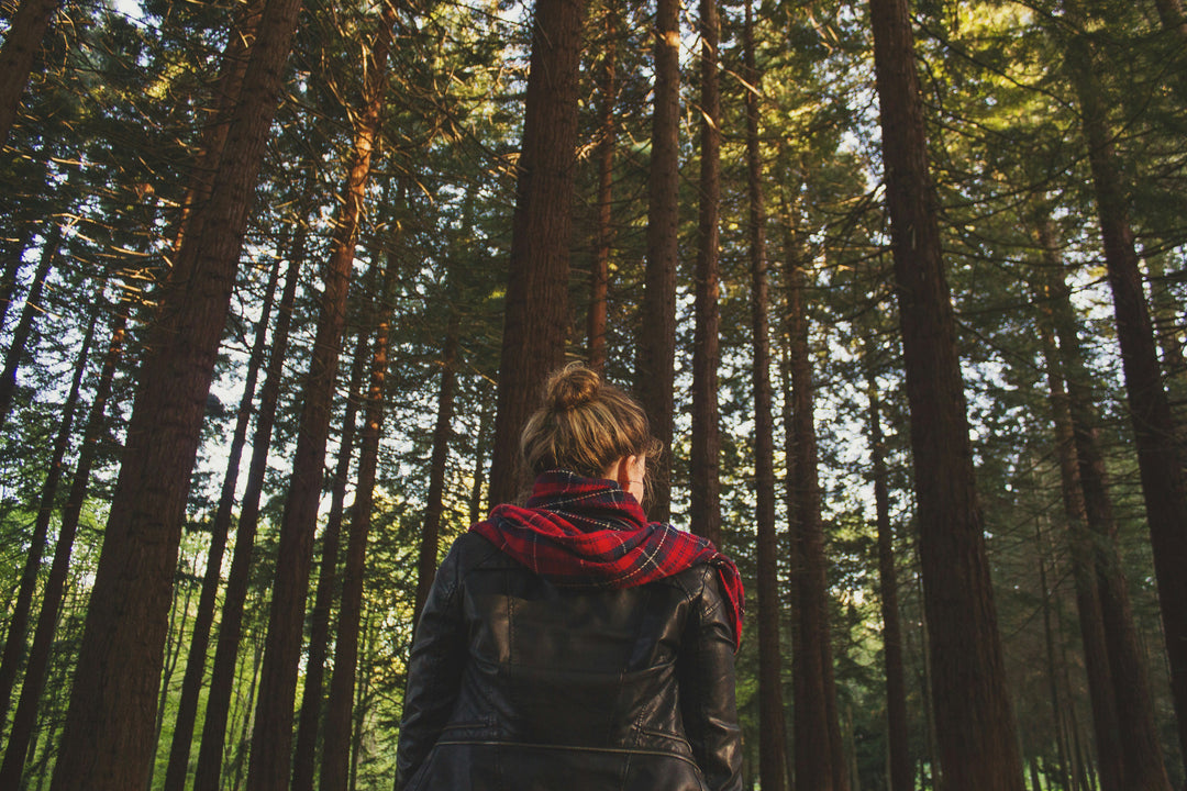 Girl wearing a black genuine leather jacket