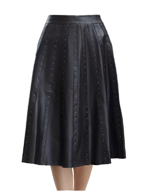 Glistening Rivet Pleated Midi Skirt