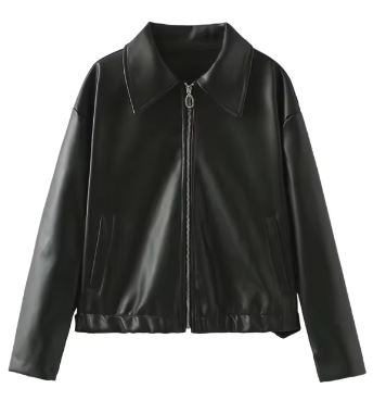 Retro Chic Leather Bomber Jacket