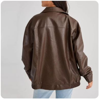 Women's Brown Leather Jacket – Classic Bomber Style
