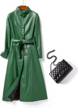 Regal Elegance Leather Trench Coat