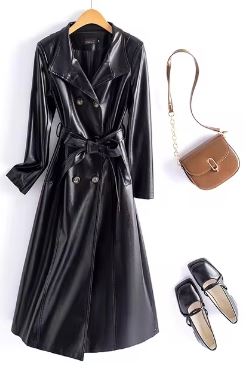 Timeless Elegance Leather Trench Coat