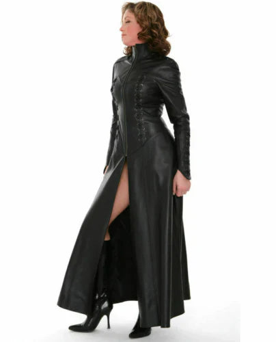 Ladies' Premium Genuine Leather Long Trench Coat