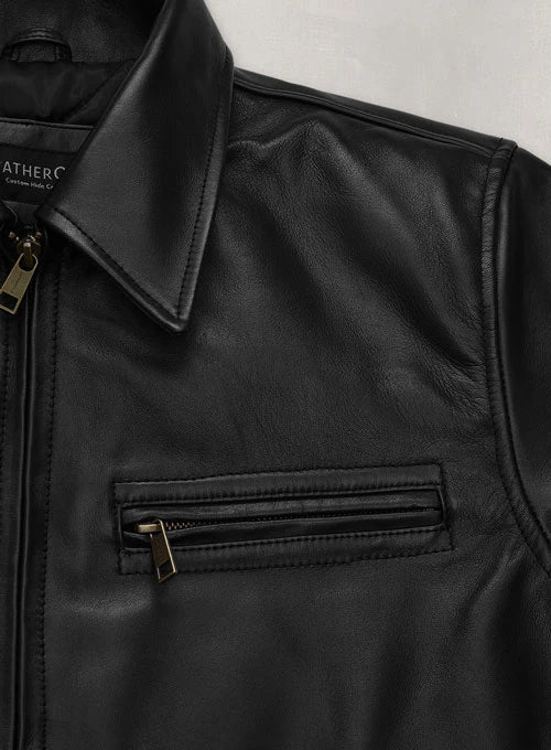 Men's Leather Jacket with Zip Pockets