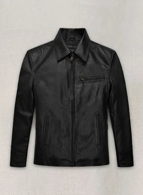 Men's Leather Jacket with Zip Pockets