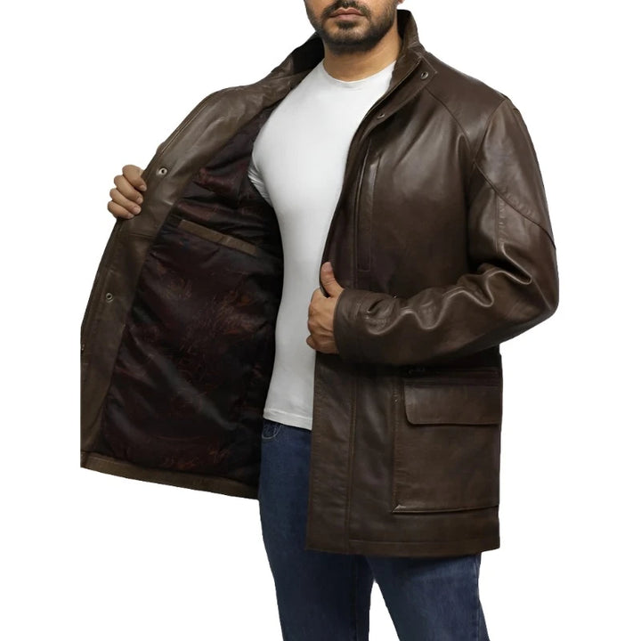 Men's Classic Leather Biker Coat