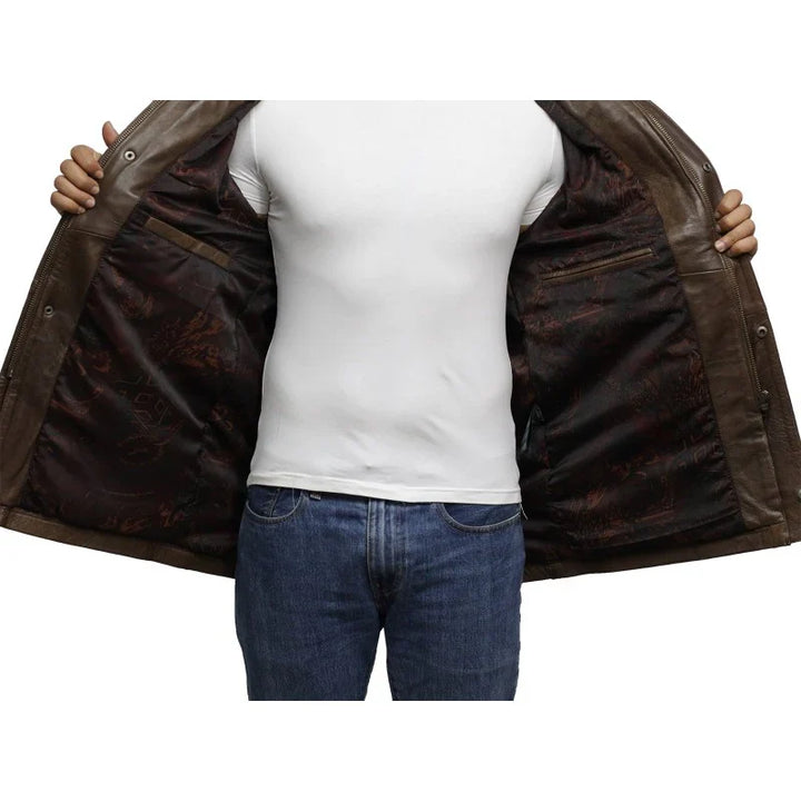 Men's Classic Leather Biker Coat