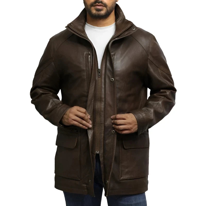 Men's Classic Leather Biker Coat