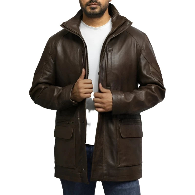 Men's Classic Leather Biker Coat