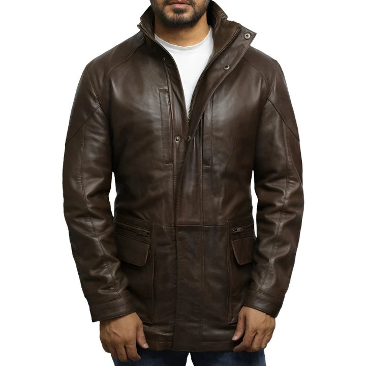 Men's Classic Leather Biker Coat