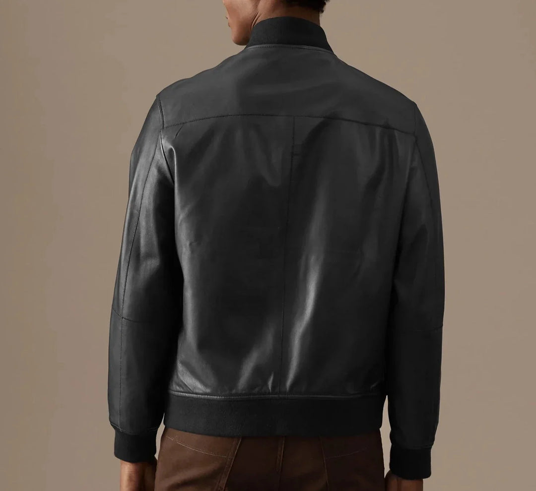 Men's Classic Leather Bomber Jacket