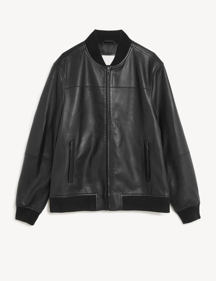 Men's Classic Leather Bomber Jacket