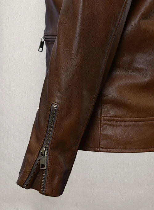 Men's Classic Leather Bomber Jacket with Quilted Shoulder Detail