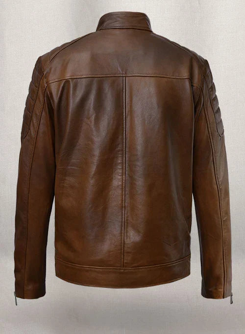 Men's Classic Leather Bomber Jacket with Quilted Shoulder Detail