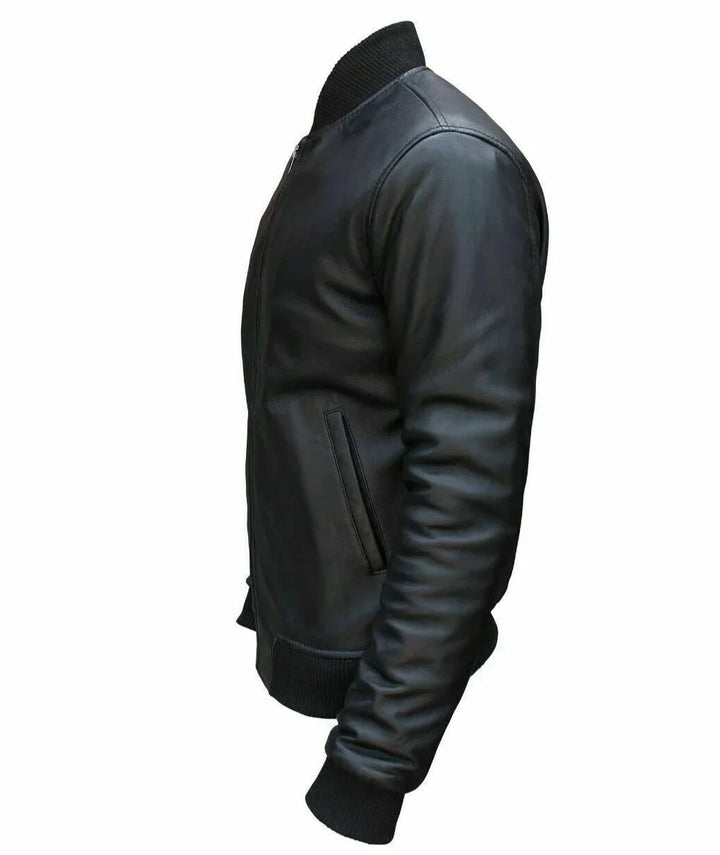 Men's Classic Leather Bomber Jacket