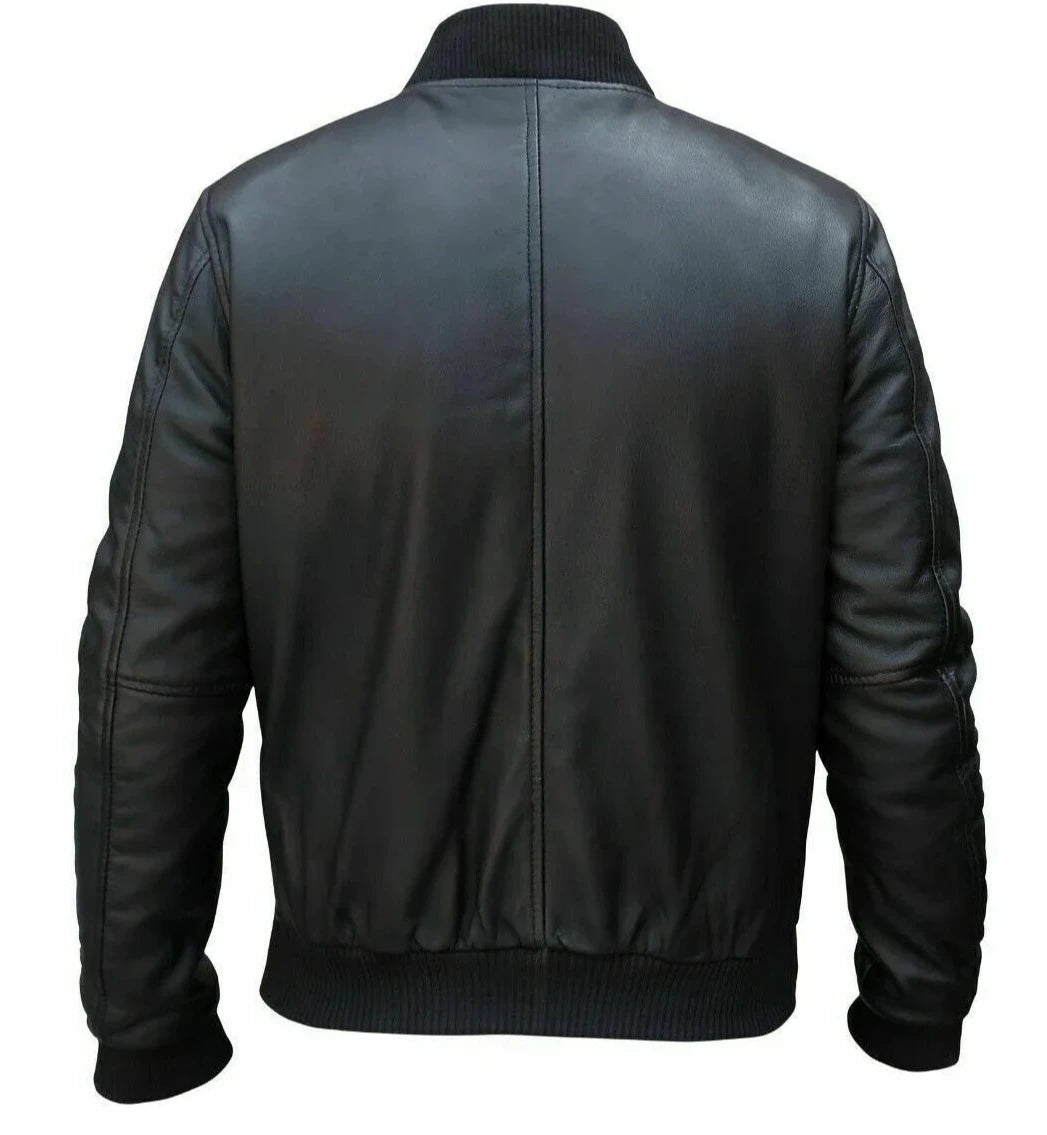 Men's Classic Leather Bomber Jacket