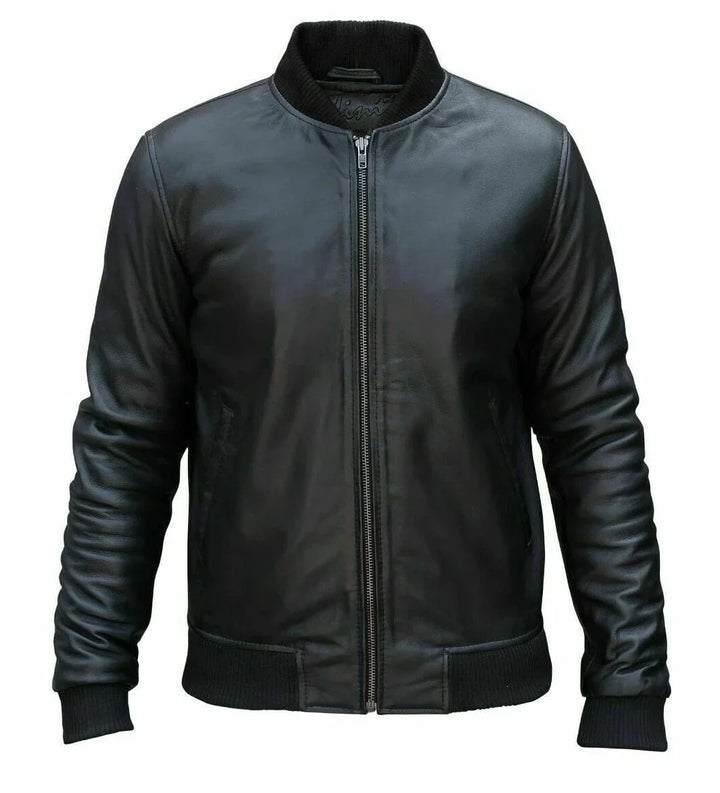 Men's Classic Leather Bomber Jacket