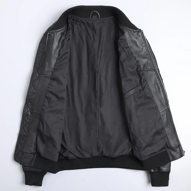 Men's Leather Bomber Jacket - Ribbed