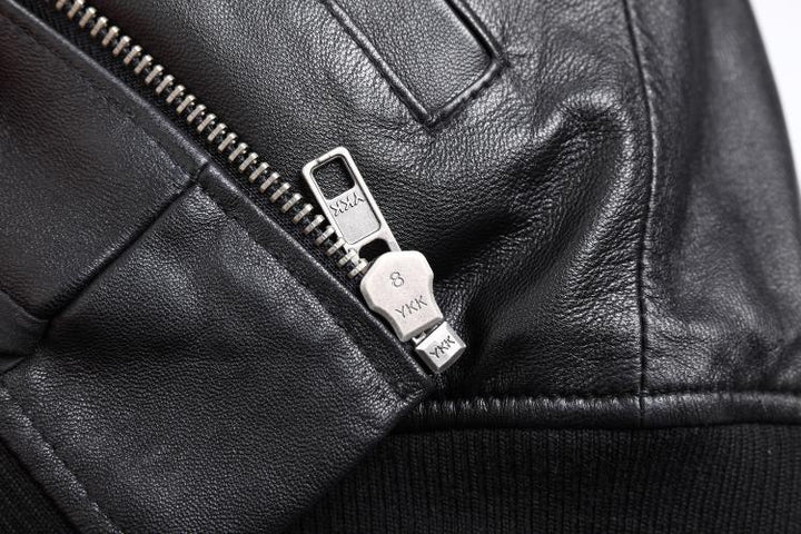 Men's Leather Bomber Jacket - Ribbed