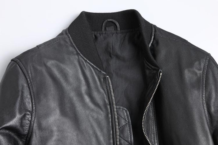 Men's Leather Bomber Jacket - Ribbed