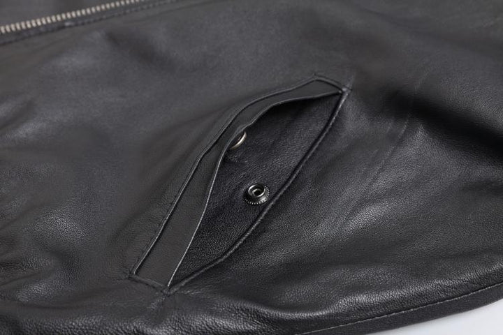 Men's Leather Bomber Jacket - Ribbed