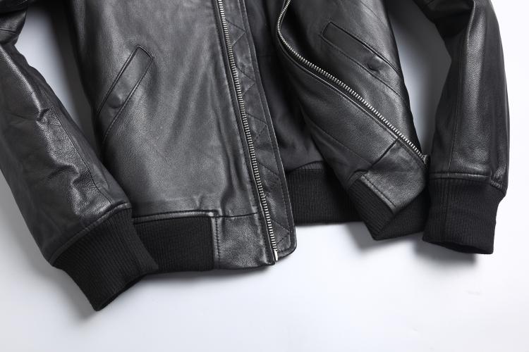 Men's Leather Bomber Jacket - Ribbed