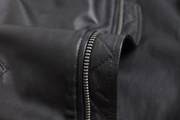 Men's Leather Bomber Jacket - Ribbed