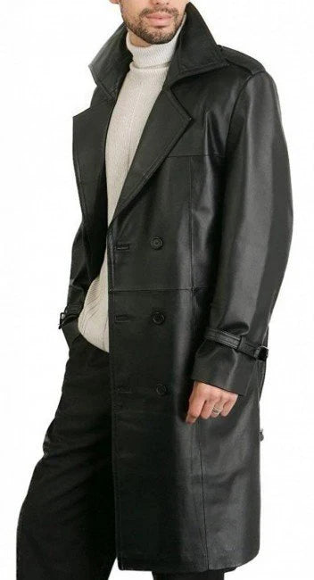 Men's Leather Double Breasted Trench Coat