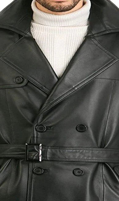 Men's Leather Double Breasted Trench Coat