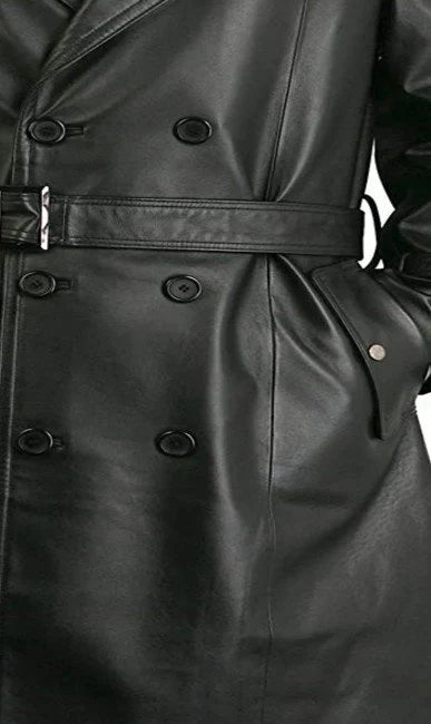 Men's Leather Double Breasted Trench Coat