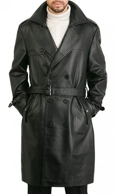 Men's Leather Double Breasted Trench Coat