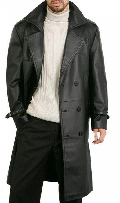 Men's Leather Double Breasted Trench Coat