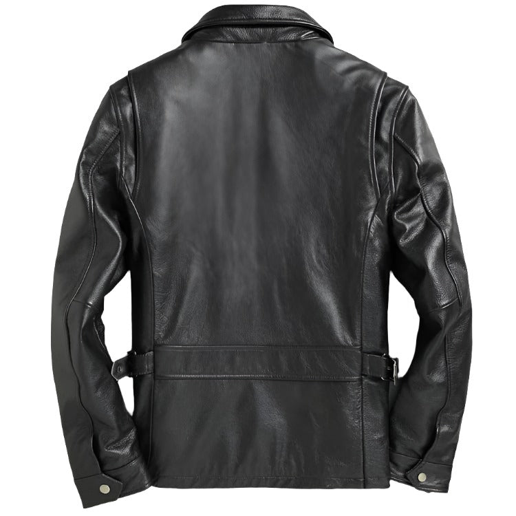 Men's Leather Field Jacket with Plaid Lining