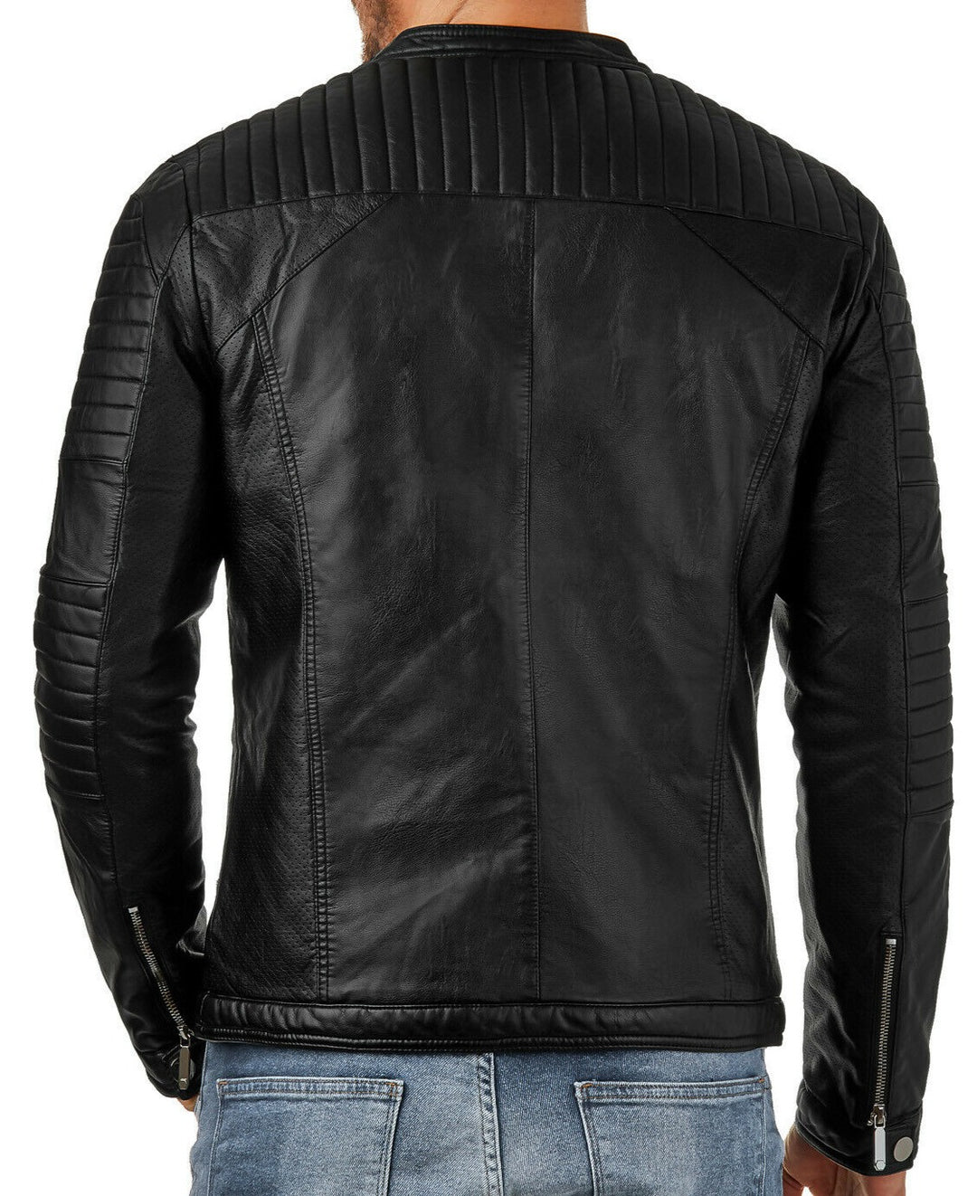 Men's Leather Padded Biker Jacket