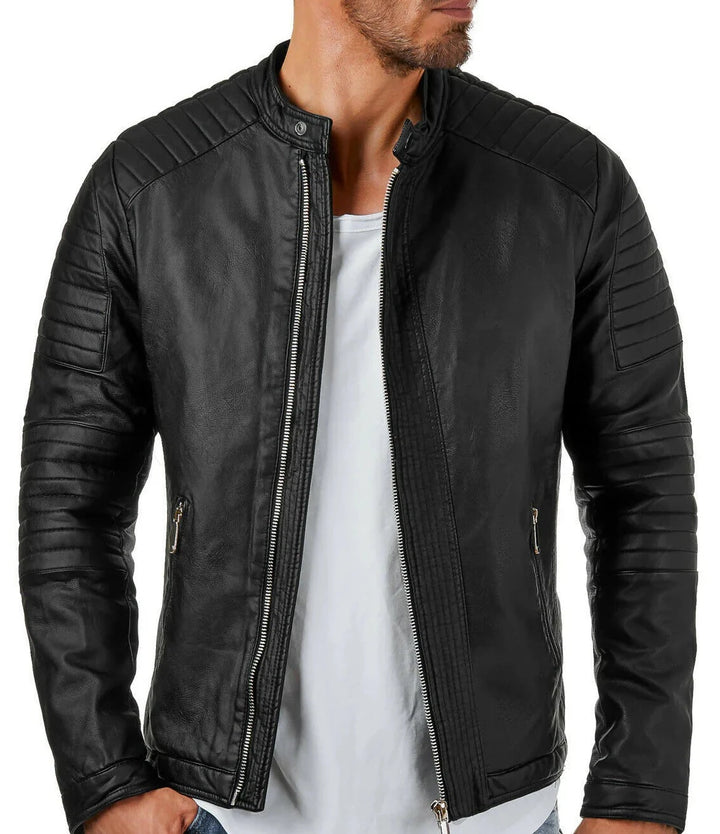 Men's Leather Padded Biker Jacket