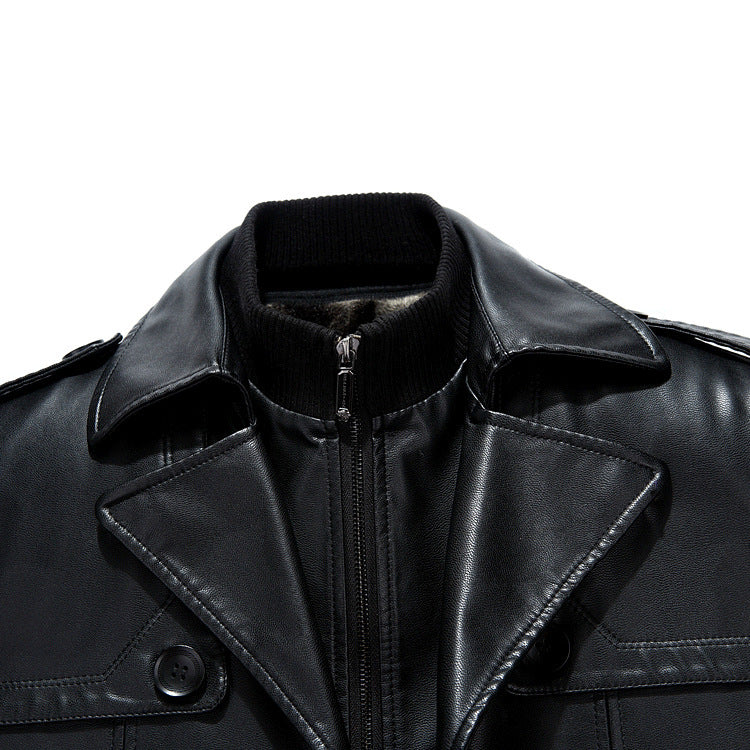 Men's Leather Trench Coat with Belt