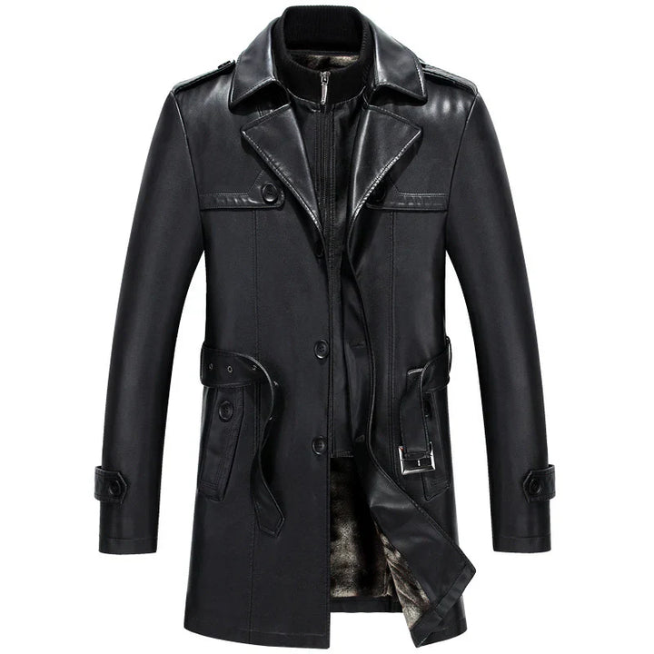 Men's Leather Trench Coat with Belt