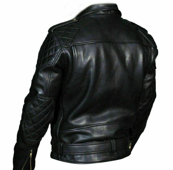 Men's Quilted Shoulder Leather Biker Jacket