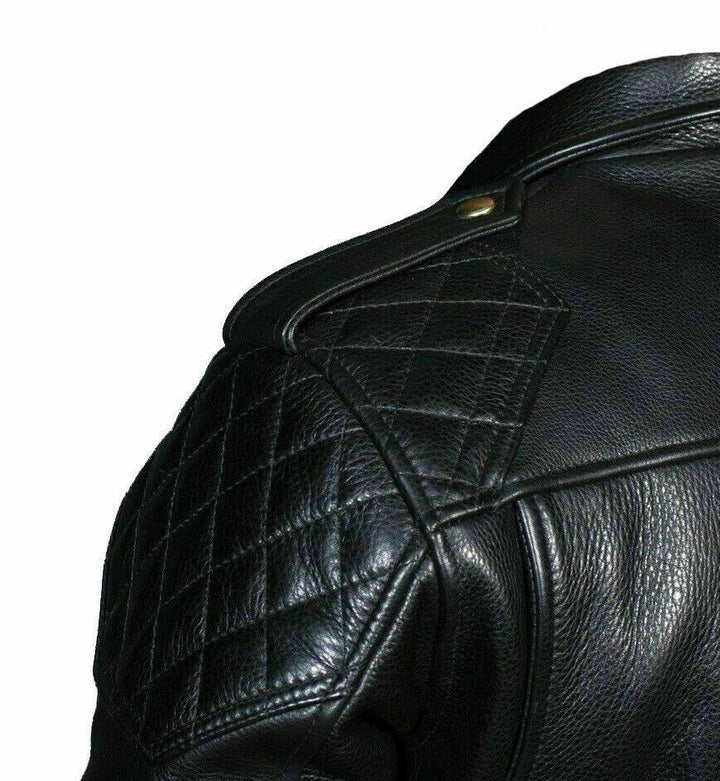 Men's Quilted Shoulder Leather Biker Jacket