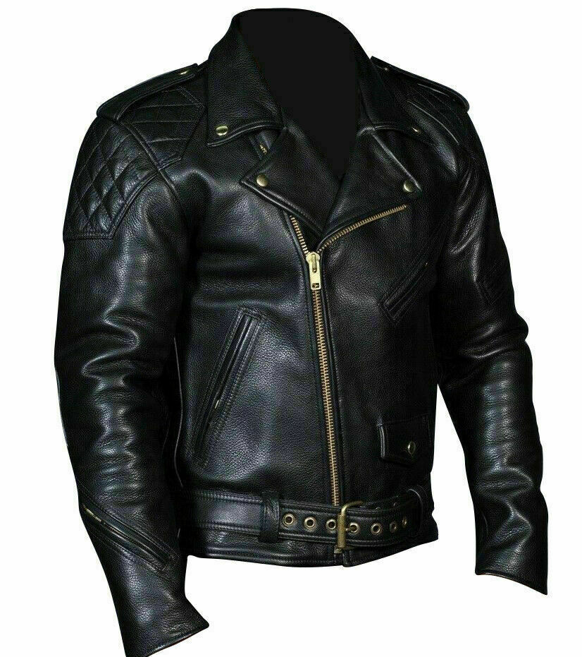 Men's Quilted Shoulder Leather Biker Jacket