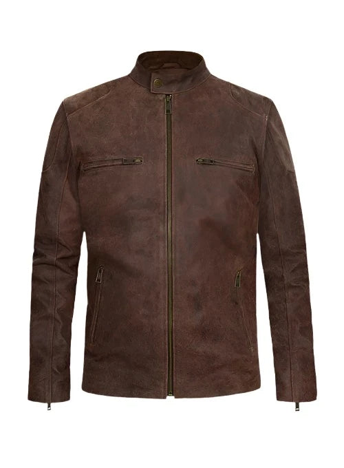 Men's Rugged Leather Rider Bomber Jacket