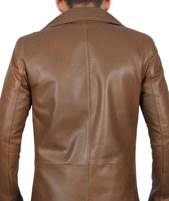 Men's Tan Leather Trench Coat