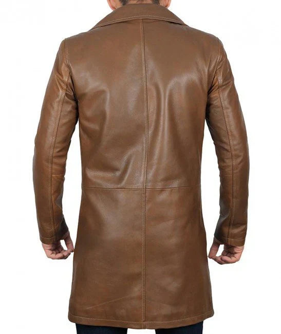 Men's Tan Leather Trench Coat