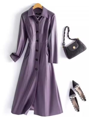 Elegant Longline Leather Trench Coat