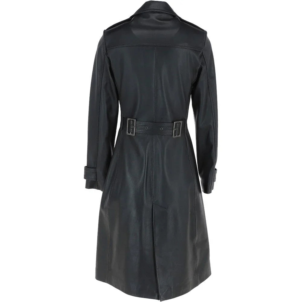 Women's Genuine Leather Double Breasted Trench Coat