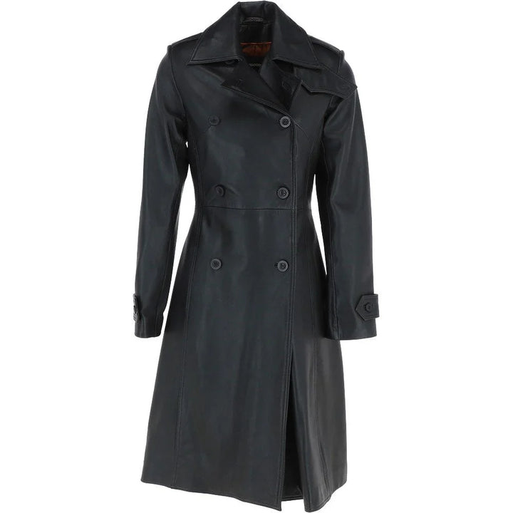 Women's Genuine Leather Double Breasted Trench Coat