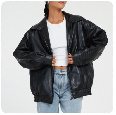 Women's Black Leather Jacket – Oversized Bomber Trend