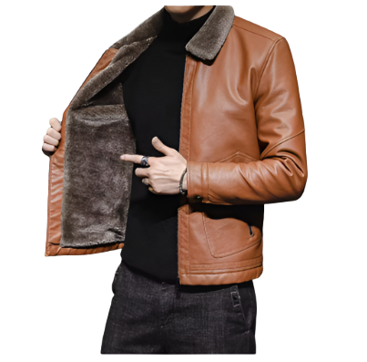 Men's Chestnut Genuine Leather Bomber Jacket